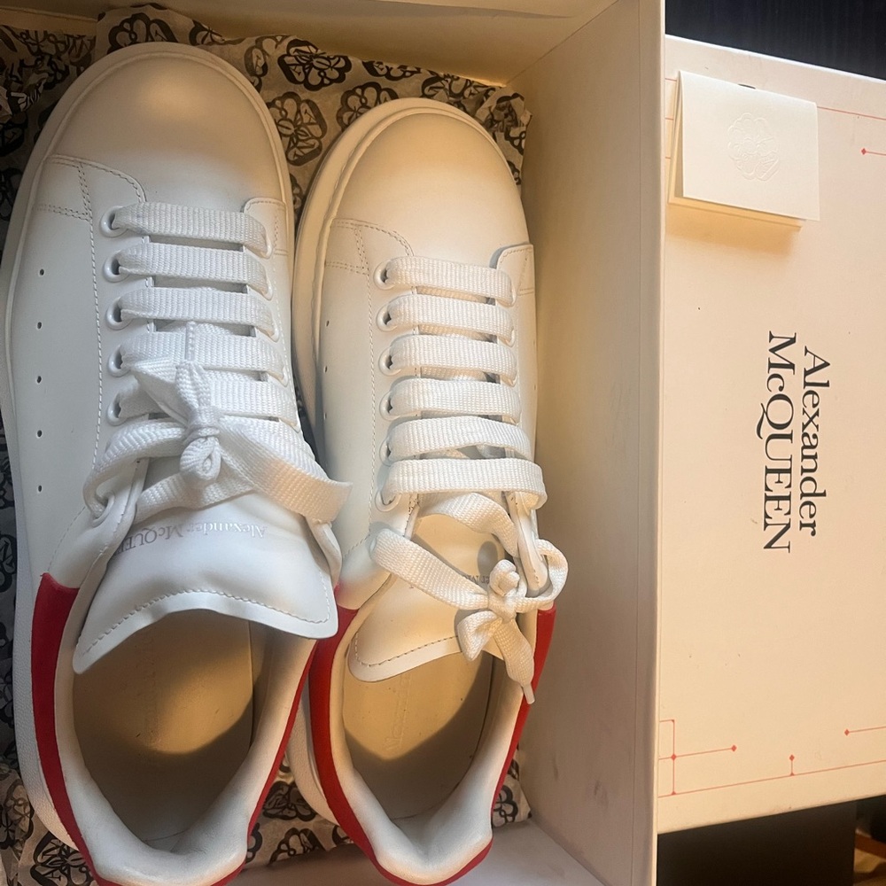 Alexander McQueen White and Red Sneakers with Oversized Sole